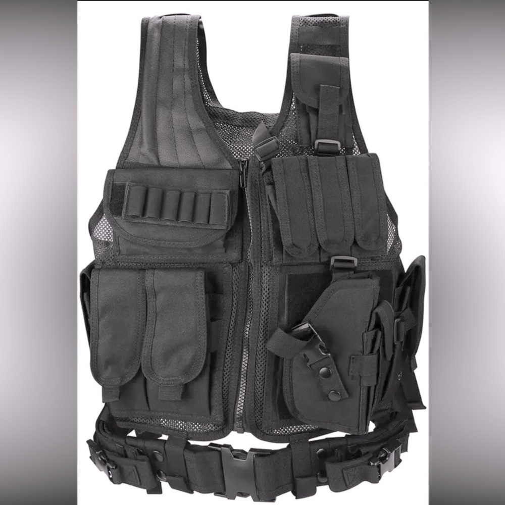 Tactical Vest Molle Webbing, UNISEX, Numerous Pouches-Combat Training Vest Black